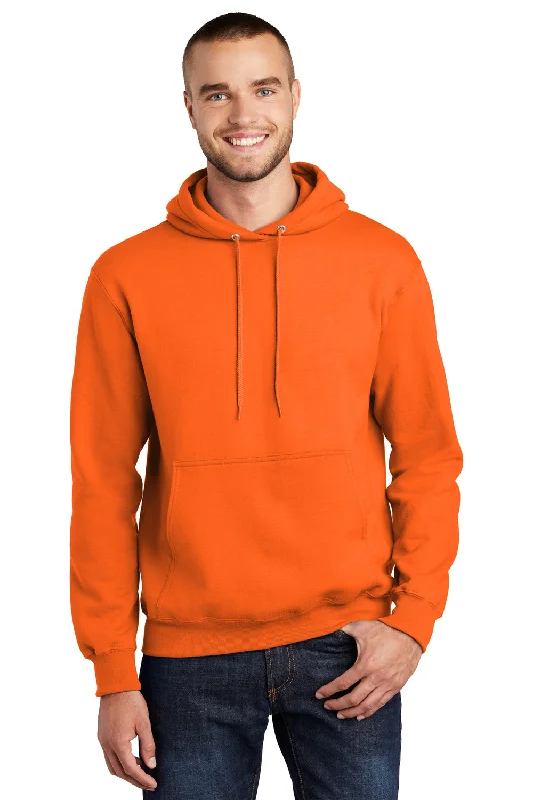 Men's adventure-ready gym hoodie-Port & Company Mens Essential Pill Resistant Fleece Hooded Sweatshirt Hoodie w/ Pouch Pocket - Safety Orange