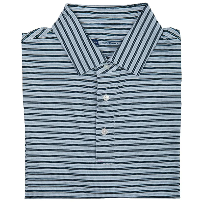 Men's adventure-ready travel wear shirt-Wedge Stripe Performance Polo - Collegiate Blue