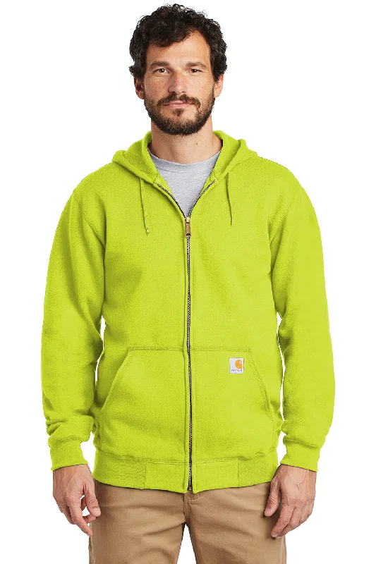 Men's adventure-ready athletic hoodie-Carhartt Mens Full Zip Hooded Sweatshirt Hoodie w/ Pockets - Brite Lime Green