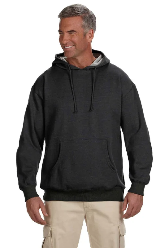 Men's quick-dry travel hoodie-Econscious Mens Heathered Fleece Hooded Sweatshirt Hoodie w/ Pouch Pocket - Charcoal Grey