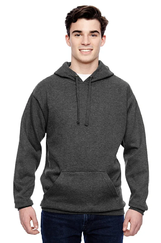 Men's modern gym hoodie-J America Mens Tailgate Fleece Hooded Sweatshirt Hoodie w/ Pouch Pocket - Heather Charcoal Grey