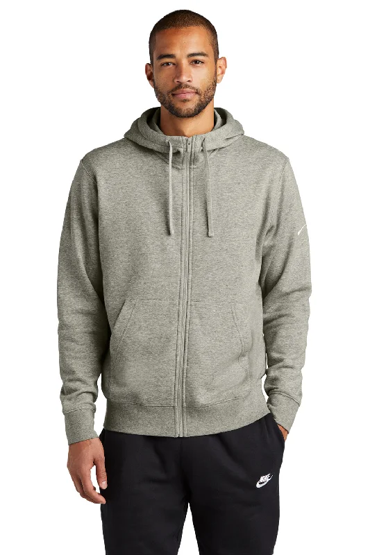 Men's modern streetwear hoodie-Nike Mens Club Fleece Full Zip Hooded Sweatshirt Hoodie w/ Pockets - Heather Dark Grey