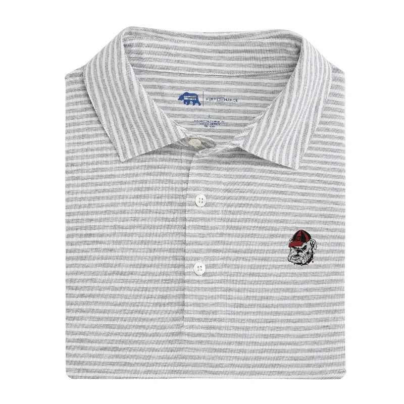 Men's organic casual wear polo shirt-Vintage Bulldog Head Row Stripe Icon Polo - Heather Grey