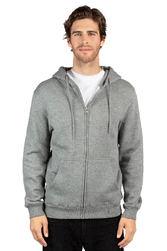 Men's relaxed fit athletic hoodie-Threadfast Apparel Mens Ultimate Fleece Full Zip Hooded Sweatshirt Hoodie w/ Pockets - Heather Grey