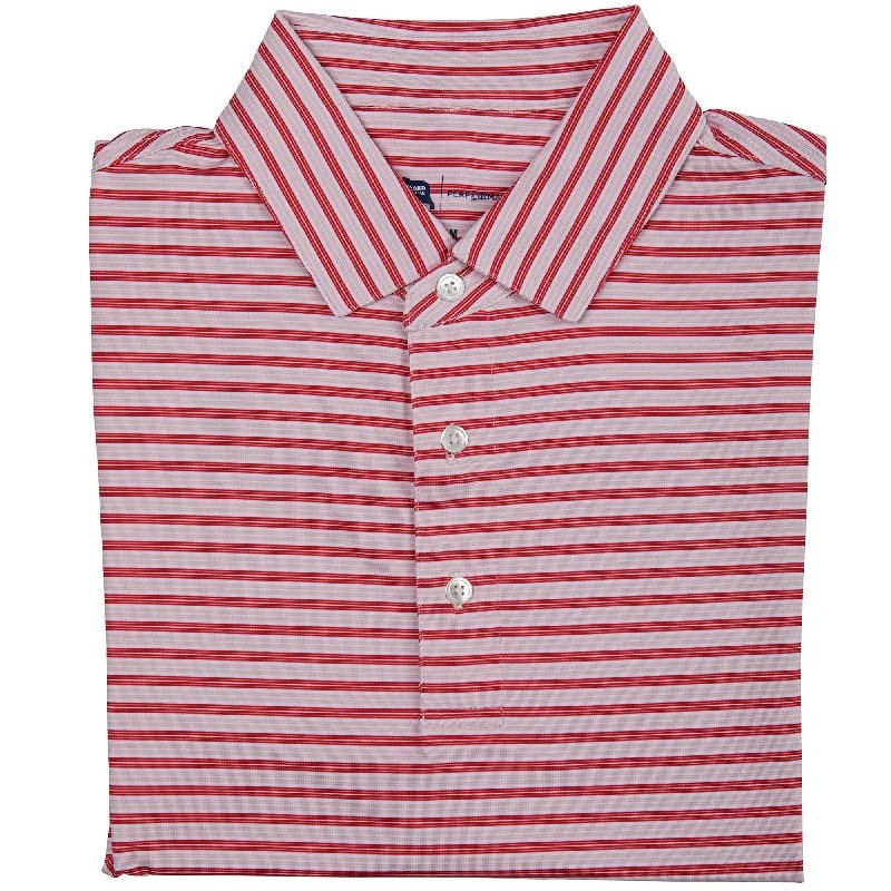 Men's wrinkle-resistant casual wear shirt-Wedge Stripe Performance Polo - Red