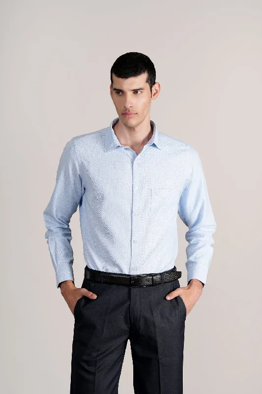 Men's eco-conscious casual wear shirt-Men's Sky Blue Self Design Full Sleeves Casual Shirt