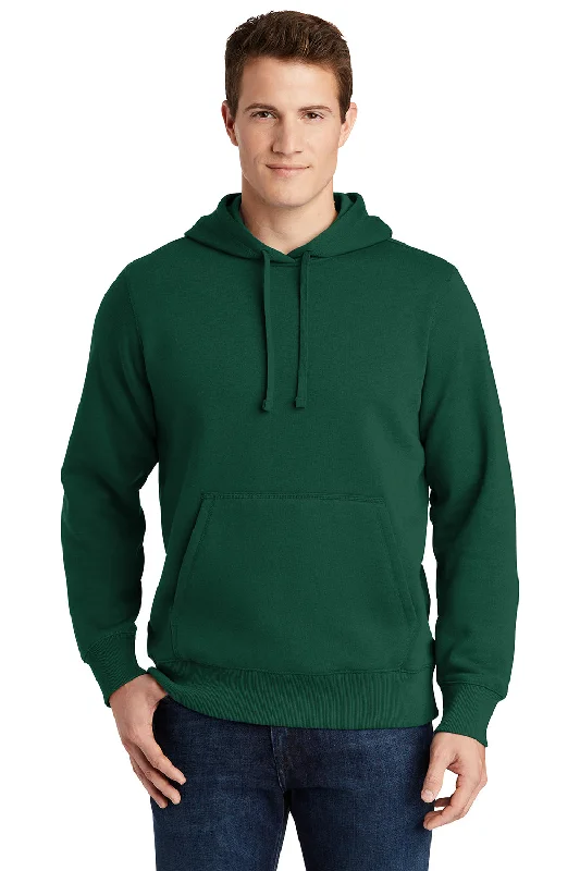 Men's adventure-ready workout hoodie-Sport-Tek Mens Shrink Resistant Fleece Hooded Sweatshirt Hoodie w/ Pouch Pocket - Forest Green