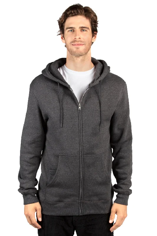 Men's pre-shrunk running hoodie-Threadfast Apparel Mens Ultimate Fleece Full Zip Hooded Sweatshirt Hoodie w/ Pockets - Heather Charcoal Grey