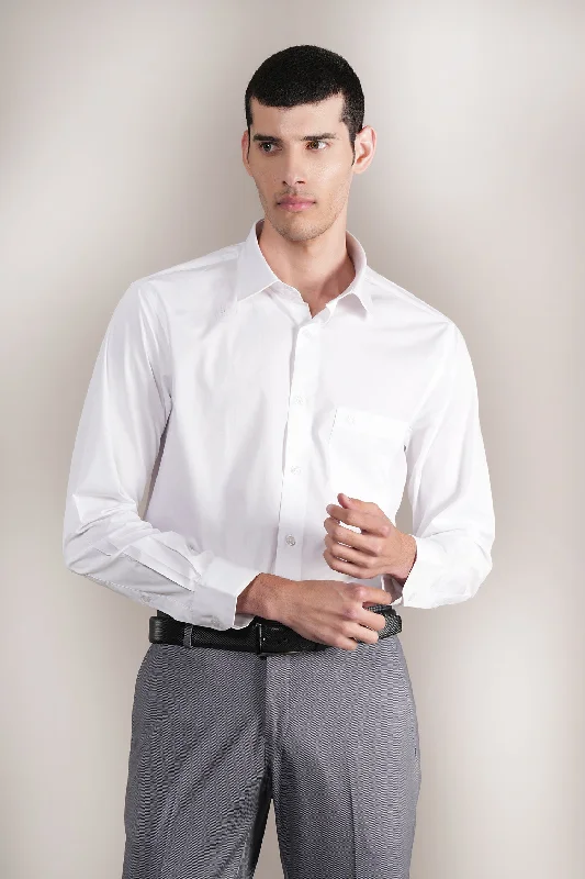 Men's breathable dress wear shirt-Men's White Solid Full Sleeves Formal Shirt