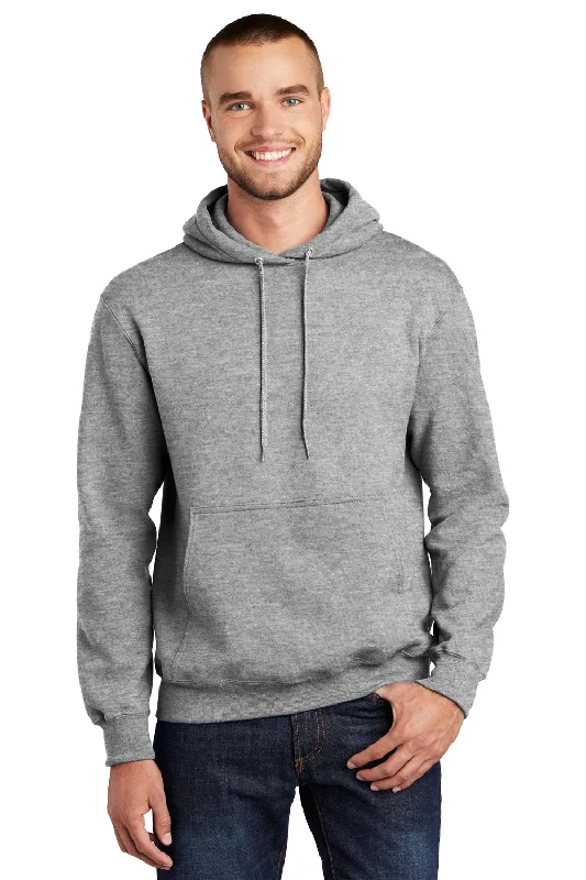 Men's fashion-forward gym hoodie-Port & Company Mens Essential Pill Resistant Fleece Hooded Sweatshirt Hoodie w/ Pouch Pocket - Heather Grey