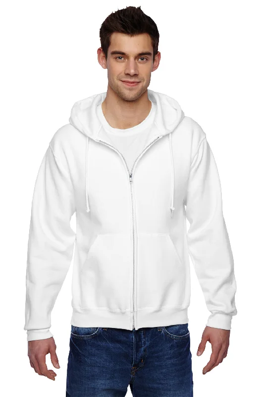 Men's comfortable streetwear hoodie-Jerzees Mens Super Sweats NuBlend Pill Resistant Fleece Full Zip Hooded Sweatshirt Hoodie w/ Pockets - White - Closeout