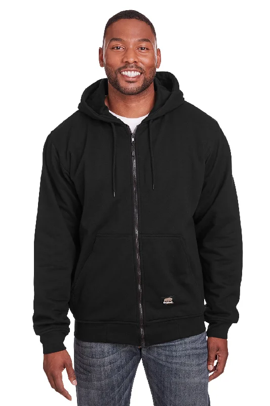 Men's sporty running hoodie-Berne Mens Heritage Fleece Full Zip Hooded Sweatshirt Hoodie w/ Pockets - Black