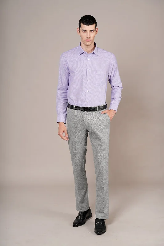 Men's pre-washed office wear shirt-Men's Purple Self Design Full Sleeves Formal Shirt