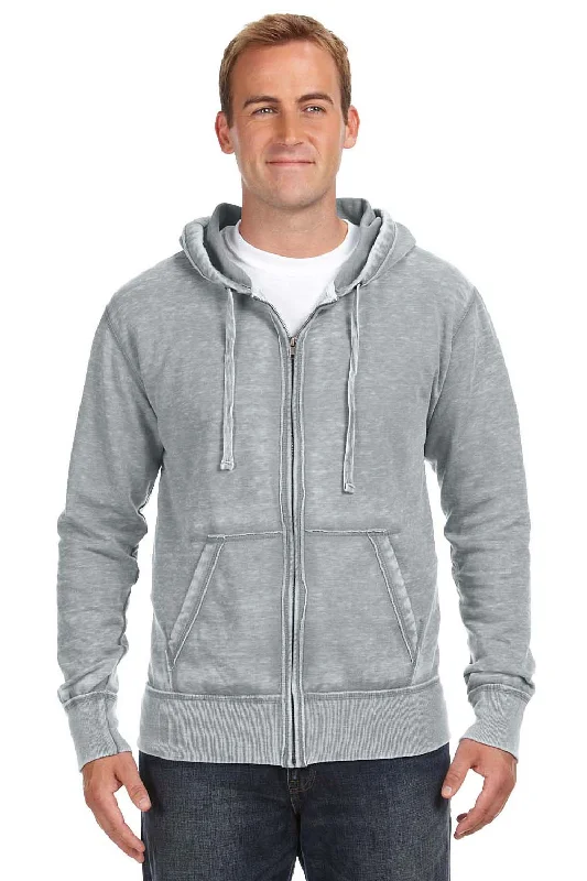 Men's breathable zip-up hoodie-J America Mens Vintage Zen Burnout Fleece Full Zip Hooded Sweatshirt Hoodie w/ Pockets - Cement Grey