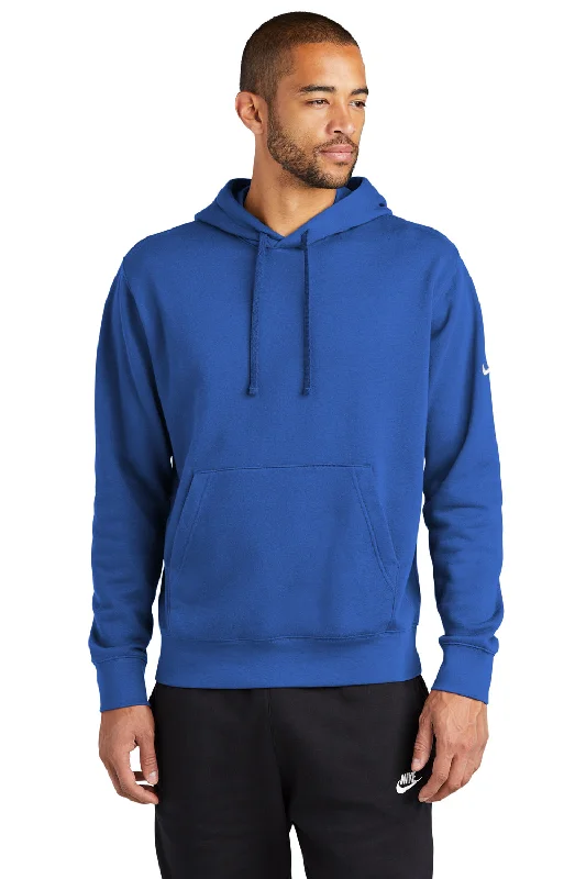 Men's sporty workout hoodie-Nike Mens Club Fleece Hooded Sweatshirt Hoodie w/ Pouch Pocket - Game Royal Blue