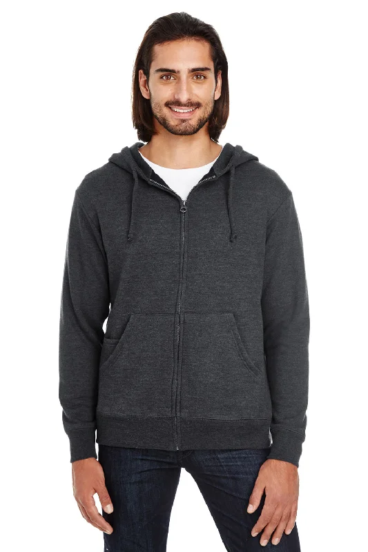 Men's fashion-forward gym hoodie-Threadfast Apparel Mens French Terry Full Zip Hooded Sweatshirt Hoodie w/ Pockets - Heather Black - Closeout