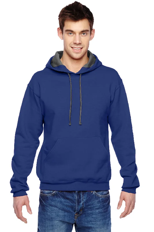 Men's breathable casual hoodie-Fruit Of The Loom Mens Softspun Hooded Sweatshirt Hoodie w/ Pouch Pocket - Admiral Blue - Closeout