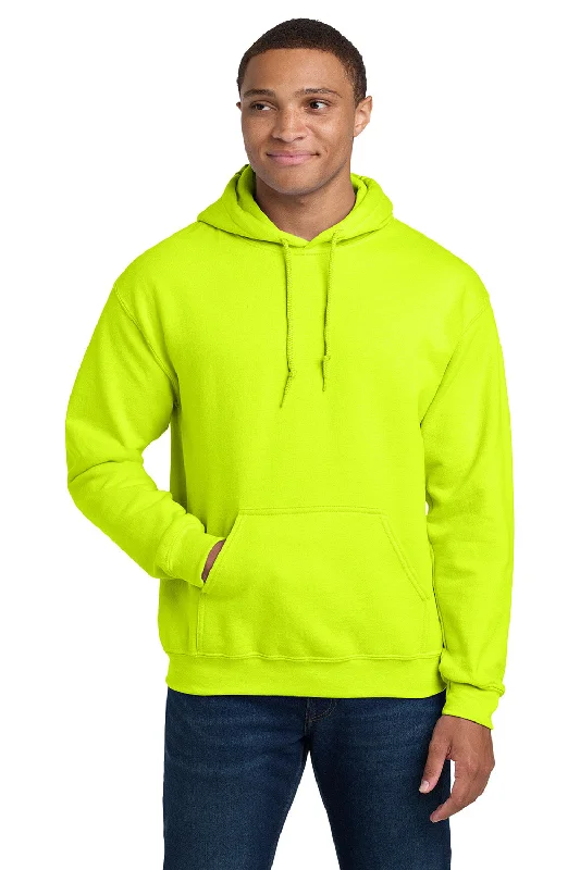 Men's summer gym hoodie-Gildan Mens Pill Resistant Hooded Sweatshirt Hoodie w/ Pouch Pocket - Safety Green