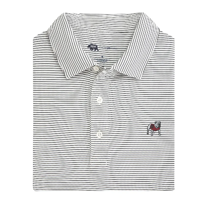 Men's high-stretch casual wear polo shirt-Birdie Stripe Standing Bulldog Polo - White/Black