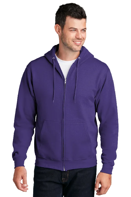 Men's modern streetwear hoodie-Port & Company Mens Core Pill Resistant Fleece Full Zip Hooded Sweatshirt Hoodie w/ Pockets - Purple