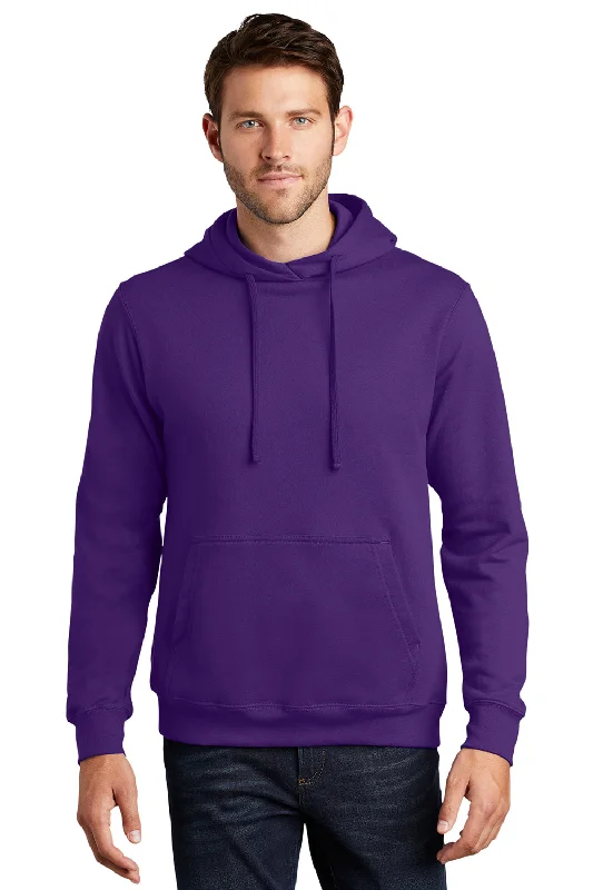 Men's cooling pullover hoodie-Port & Company Mens Fan Favorite Fleece Hooded Sweatshirt Hoodie w/ Pouch Pocket - Team Purple