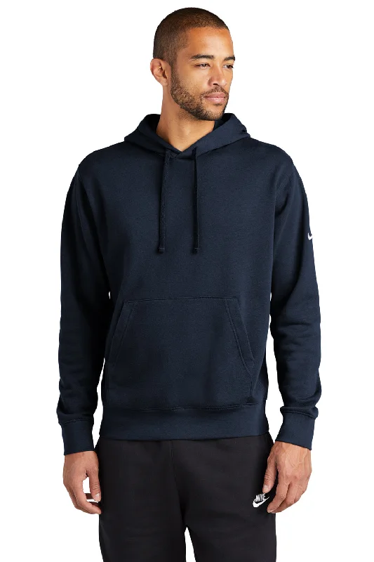 Men's pre-washed running hoodie-Nike Mens Club Fleece Hooded Sweatshirt Hoodie w/ Pouch Pocket - Midnight Navy Blue