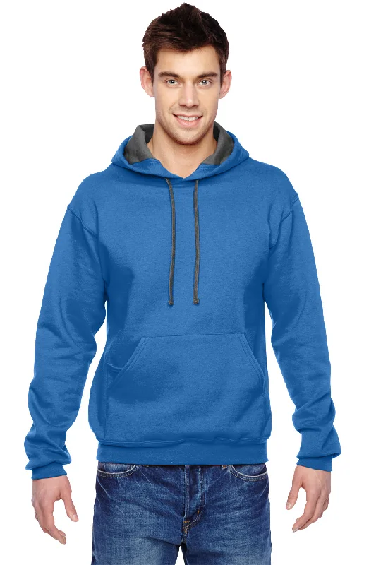 Men's antibacterial streetwear hoodie-Fruit Of The Loom Mens Softspun Hooded Sweatshirt Hoodie w/ Pouch Pocket - Royal Blue - Closeout