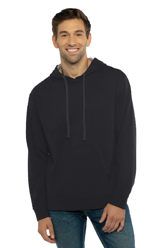 Men's tech-inspired travel hoodie-Next Level Mens French Terry Fleece Hooded Sweatshirt Hoodie w/ Pouch Pocket - Black/Heather Grey