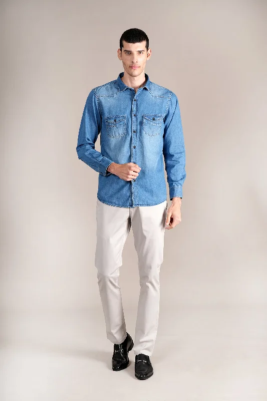 Men's summer casual wear shirt-Men's Blue Solid Full Sleeves Casual Shirt