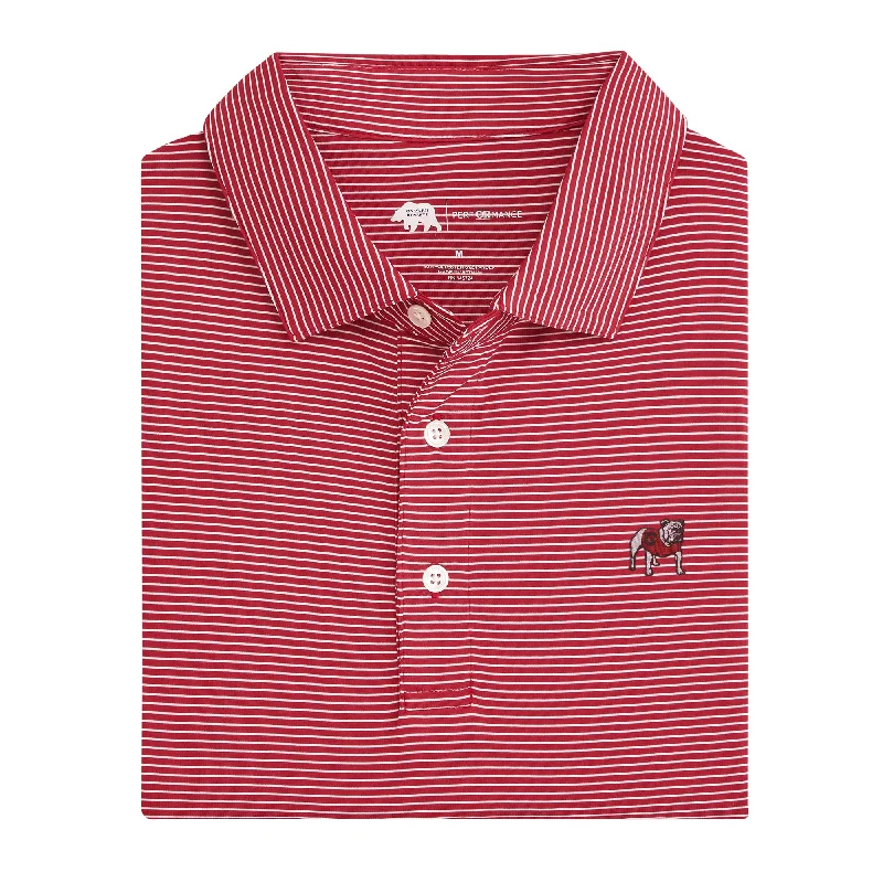 Men's modern casual polo shirt-Birdie Stripe Standing Bulldog Polo - Red/White