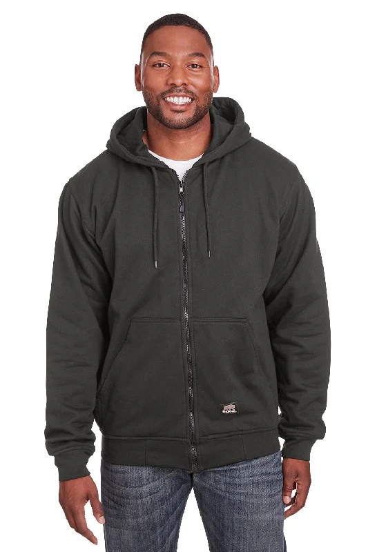 Men's summer workout hoodie-Berne Mens Heritage Fleece Full Zip Hooded Sweatshirt Hoodie w/ Pockets - Charcoal Grey