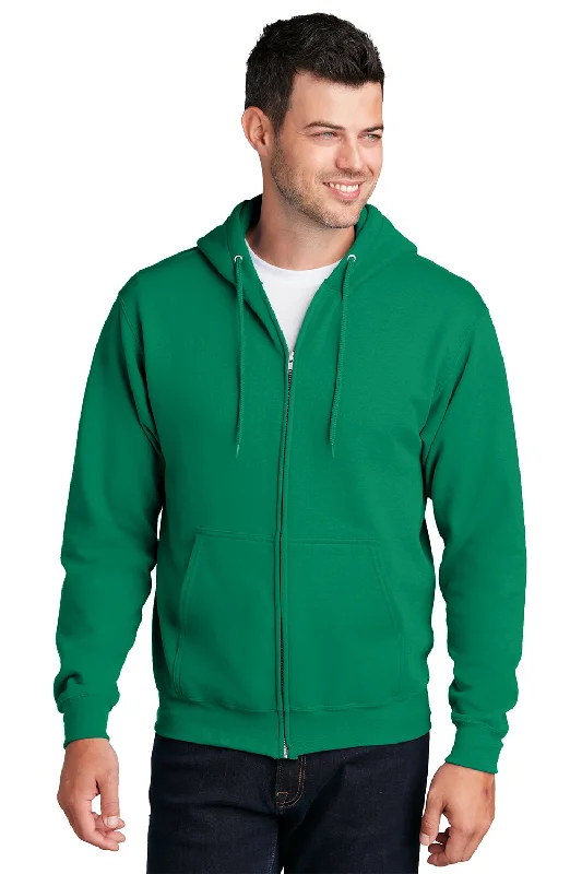 Men's durable gym hoodie-Port & Company Mens Core Pill Resistant Fleece Full Zip Hooded Sweatshirt Hoodie w/ Pockets - Kelly Green