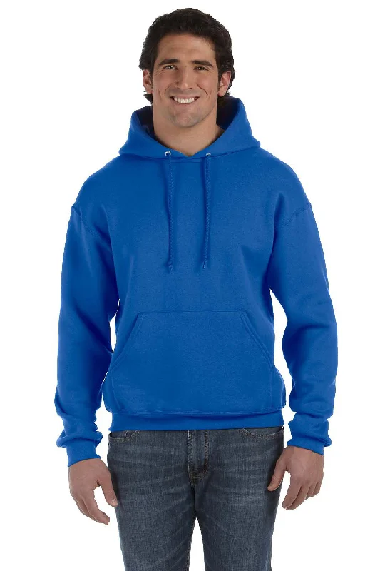 Men's eco-friendly workout hoodie-Fruit Of The Loom Mens Supercotton Fleece Hooded Sweatshirt Hoodie w/ Pouch Pocket - Royal Blue - Closeout