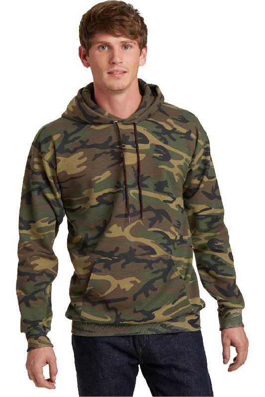 Men's tech-inspired gym hoodie-Port & Company Mens Core Pill Resistant Fleece Hooded Sweatshirt Hoodie w/ Pouch Pocket - Military Camo