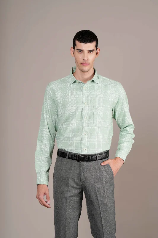 Men's pre-shrunk gym wear shirt-Men's Green Check Full Sleeves Casual Shirt