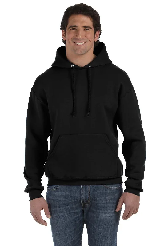 Men's antibacterial streetwear hoodie-Fruit Of The Loom Mens Supercotton Fleece Hooded Sweatshirt Hoodie w/ Pouch Pocket - Black - Closeout