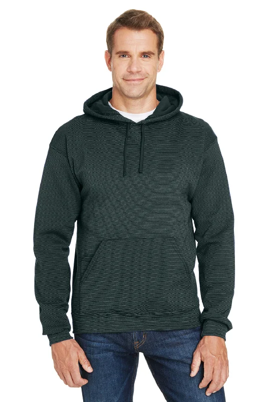 Men's versatile workout hoodie-Fruit Of The Loom Mens Softspun Hooded Sweatshirt Hoodie w/ Pouch Pocket - Midnight Blue Stripe - Closeout