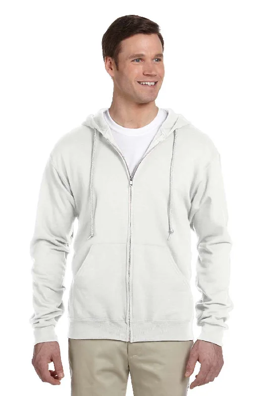 Men's weatherproof workout hoodie-Jerzees Mens NuBlend Pill Resistant Fleece Full Zip Hooded Sweatshirt Hoodie w/ Pockets - White