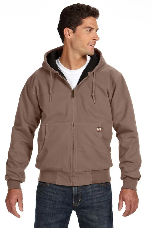 Men's non-iron gym hoodie-Dri Duck Mens Cheyenne Full Zip Hooded Sweatshirt Hoodie w/ Pockets - Khaki