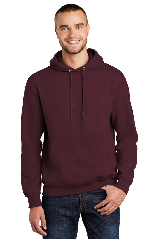 Men's summer streetwear hoodie-Port & Company Mens Essential Pill Resistant Fleece Hooded Sweatshirt Hoodie w/ Pouch Pocket - Maroon