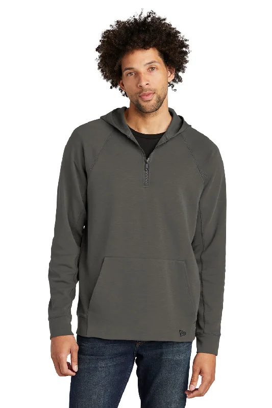 Men's tech-inspired travel hoodie-New Era Mens STS 1/4 Zip Hooded Sweatshirt Hoodie w/ Pouch Pocket - Graphite Grey