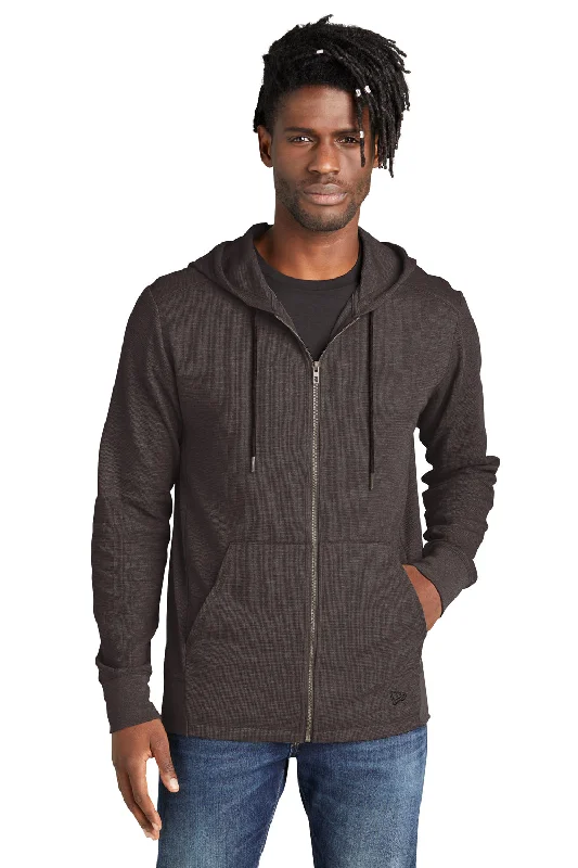 Men's modern gym hoodie-New Era Mens Thermal Full Zip Hooded Sweatshirt Hoodie w/ Pockets - Heather Black