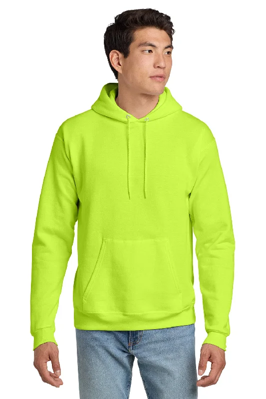 Men's quick-dry gym hoodie-Hanes Mens EcoSmart Print Pro XP Pill Resistant Hooded Sweatshirt Hoodie w/ Pouch Pocket - Safety Green