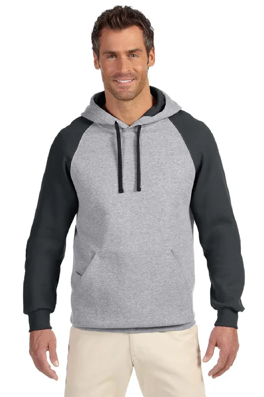 Men's adventure-ready workout hoodie-Jerzees Mens NuBlend Pill Resistant Fleece Hooded Sweatshirt Hoodie w/ Pouch Pocket - Oxford Grey/Black