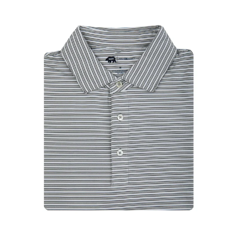 Men's modern dress wear shirt-Mulligan Stripe Performance Polo - Heather Mirage Grey/Gunmetal