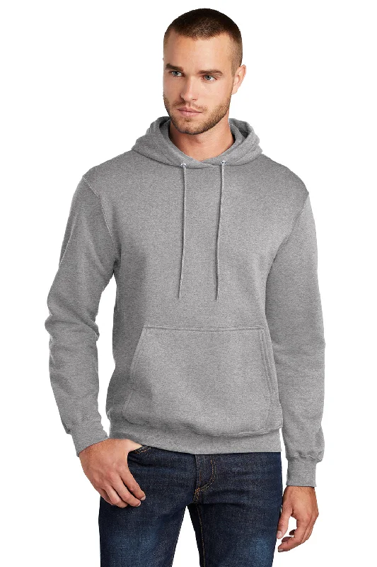 Men's breathable athletic hoodie-Port & Company Mens Core Pill Resistant Fleece Hooded Sweatshirt Hoodie w/ Pouch Pocket - Heather Grey