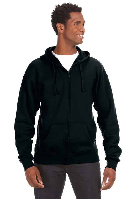 Men's high-performance casual hoodie-J America Mens Premium Fleece Full Zip Hooded Sweatshirt Hoodie w/ Pockets - Black