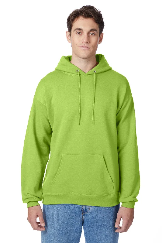 Men's relaxed fit workout hoodie-Hanes Mens EcoSmart Print Pro XP Pill Resistant Hooded Sweatshirt Hoodie w/ Pouch Pocket - Lime Green