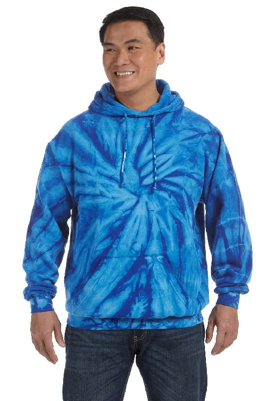 Men's breathable casual hoodie-Tie-Dye Mens Hooded Sweatshirt Hoodie w/ Pouch Pocket - Royal Blue