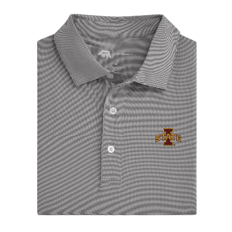 Men's breathable gym polo shirt-Hairline Stripe Iowa State Performance Polo - Nine Iron